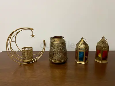 Set of 4 Decorative Brass Lanterns and Candle Holders