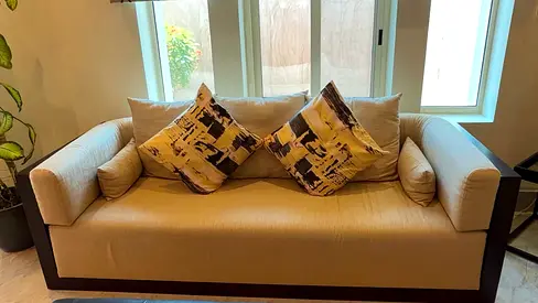 Modern 3 Seater Sofa with Dark Wood Frame