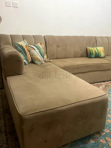 Large L-shaped velvet sofa with chaise - good condition