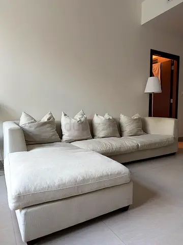 Large Light Beige L-Shaped Sofa with back cushions - pick-up only