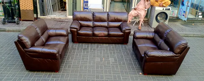 Dark Brown Leather 3-piece Sofa Set (3-seater + 2-seater + Single)