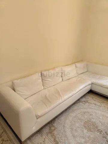 Urgent! White leather L-shaped corner sofa - good condition