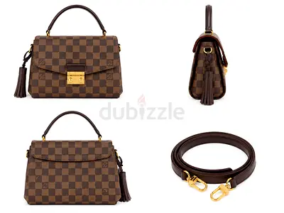Brown Checkered Top-Handle Designer Shoulder Bag with Detachable Strap