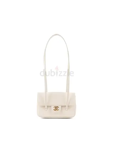 Authentic Chanel Clutch White Leather Strap in Grained Shiny Calfskin and Gold Tone Metal