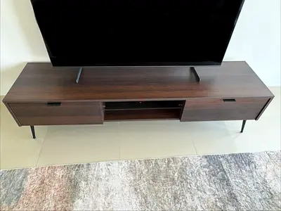 Modern TV cabinet / media console in dark wood (good condition)