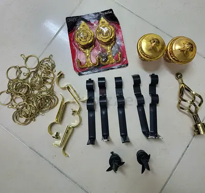 CURTAIN accessories Rod Finials, Brackets and Rings Set - Gold