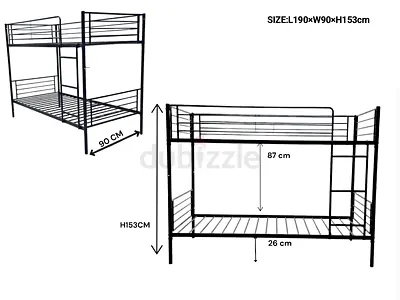 Sturdy Black Metal Bunk Bed Frame (Single over Single) - Good Condition