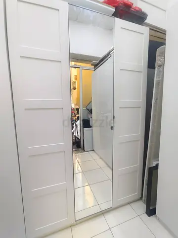 White 3-Door Wardrobe with Center Mirror - Good Condition