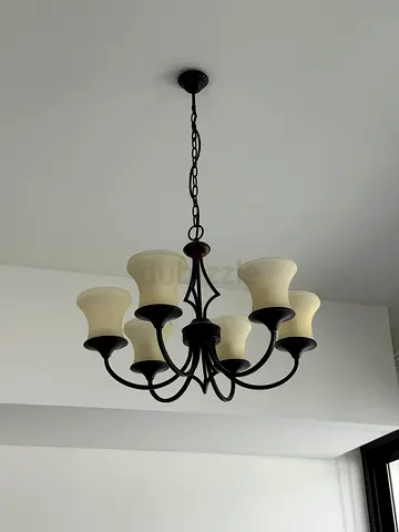 Black Metal Chandelier with Frosted Glass Shades - 7-Light