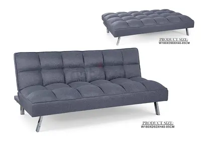 Grey Fabric Futon Sofa Bed - Convertible 2-Seater