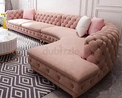 Pink Tufted Sectional Sofa with Chaise