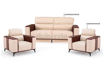 3-Seater Sofa + 2 Armchairs Leather Lounge Set - Beige  Brown