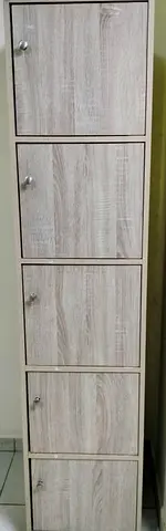 Tall 5-Door Narrow Storage Cabinet - Light Wood Finish