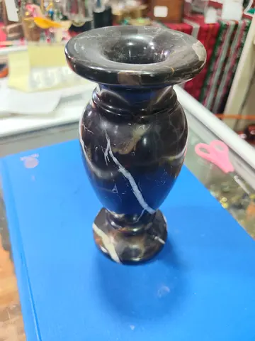 Hand-carved Black Marble Decorative Vase/Urn - Solid Stone 17cm tall