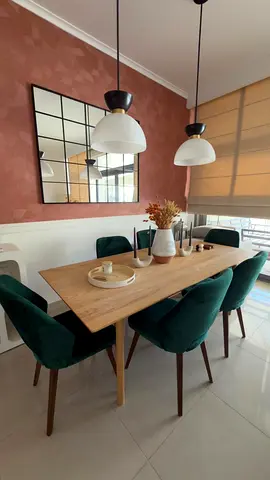 URGENT Solid Wood Dining Table from Wood Culture with 6 Green Velvet Chairs - Excellent Condition