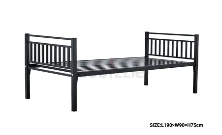 Metal Single Bed Frame with Slatted Base (190x90x75cm) - Black