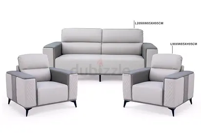 Modern 3-Seater Sofa + 2 Armchairs Set — Light Grey Leatherette