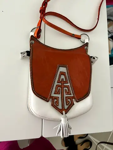 Hand made Ethnic design leather crossbody bag