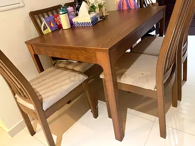 IKEA Solid Wood 6-Seater (extendable)  Dining Table with Cushioned Chairs - Good Condition