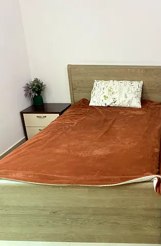 Single wooden bed frame with mattress