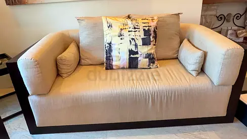 Comfortable 2-Seater Fabric Sofa in Beige