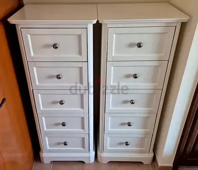 Pottery barn Pair of White Tall Narrow Drawer Cabinets - 5-Drawer Each