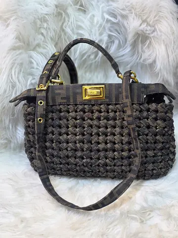 Original Fendi Brown Jacquard Interlace Iconic Peekaboo bag