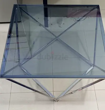 URGENT SALE- Modern Geometric Glass Coffee Table – Silver Finish