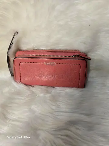 Coach Peach Leather Zip Wallet / Clutch - Good Condition