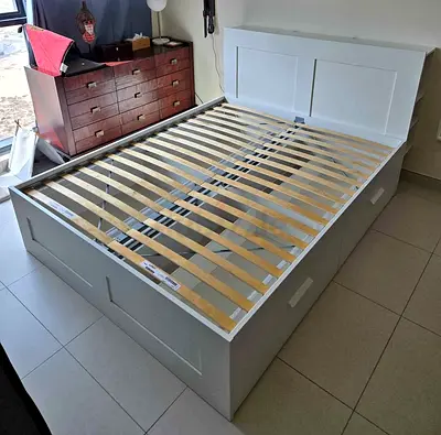 IKEA White BRIMNES Double Storage Bed with IKEA Mattress 140 x 200 cm