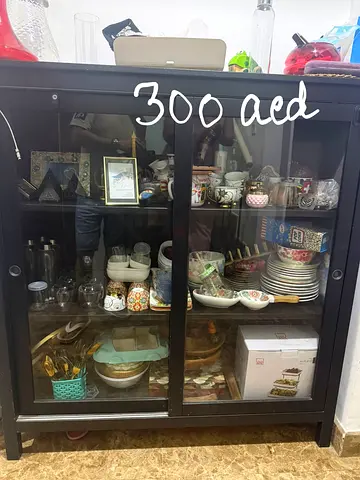 Black Glass-Front Display Cabinet / Sideboard - Good Condition