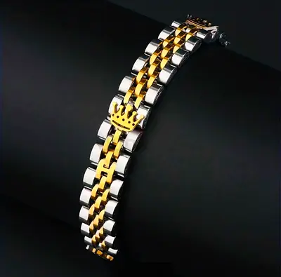 ؜سوار رجالي جديد من الفولاذ المقاوم للصدأ قطعة واحدة، تصميم عصري وأنيق بتصميم تجاري جذاب مع عناصر ال