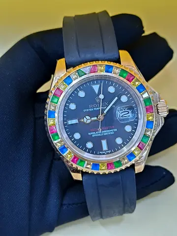 Rolex yacht master with rainbow gemstone bezel