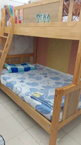 Solid Wood Bunk Bed (Double on Bottom) - Good Condition