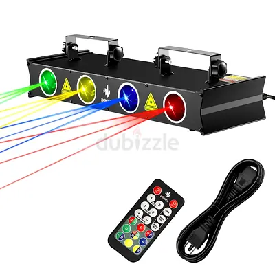 RGB Multi-Laser Stage Light with Remote and Power Cable - 4-Head DJ Effect