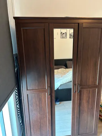 Dark Wood 3-Door Wardrobe with Mirror