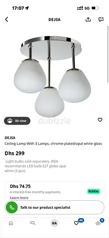 IKEA DEJSA 3-light Ceiling Lamp, Chrome-Plated with Opal White Glass6