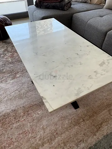 Marble Top Coffee Table with Black Metal Legs - Good Condition