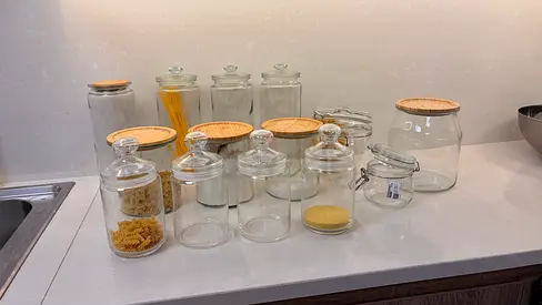 Set of Glass Kitchen Storage Jars - Assorted Sizes (will be empty and clean)