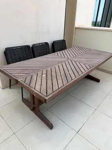 Solid Wood Outdoor Dining Table - 6 Seater, Weathered Finish