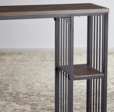 Industrial-style high console table with metal frame and wood top