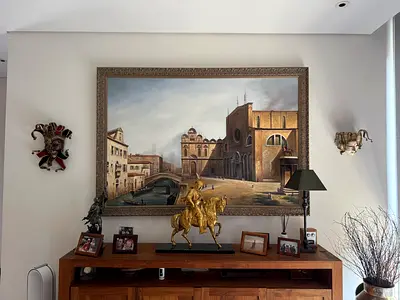 Large Framed Venetian Landscape Painting of the famous church in Venice. Basilica dei Santi Giovanni