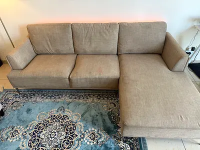 Light beige L-shaped 3-seater sofa - good condition