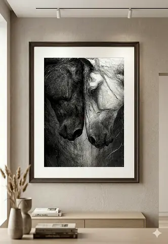 Framed Black  White Horse Head Art Print