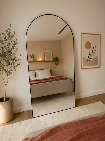 Full-Length Arch Mirror with  Black Frame - Floor Leaning