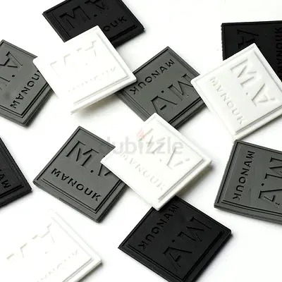 Set of Square Branded Silicone Clothing Labels / Patch Tags (Black  White)