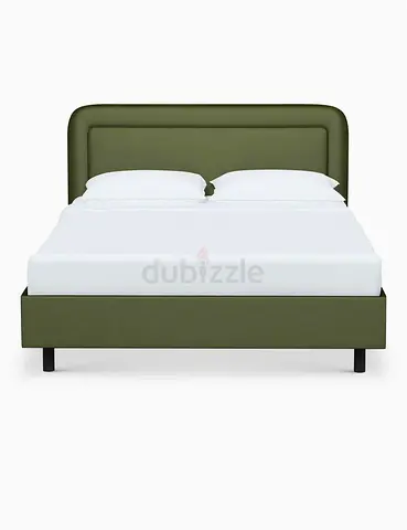 Green Upholstered Double Bed with Padded Headboard