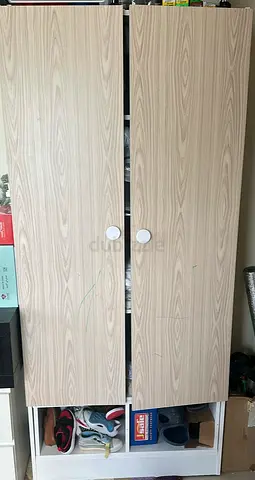 Light Wood Tall Double-Door Wardrobe / Storage Cabinet - Good Condition
