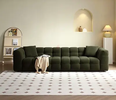 Dark Green Tufted 3-Seater Sofa - Modern Comfortable Couch