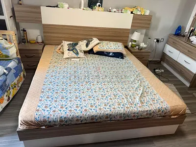 King bed frame with matching bedside tables, dressing table and headboard - good condition